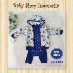 LU430 Setelan Jumpsuit Jaket Bayi Carters Grey Balls  large